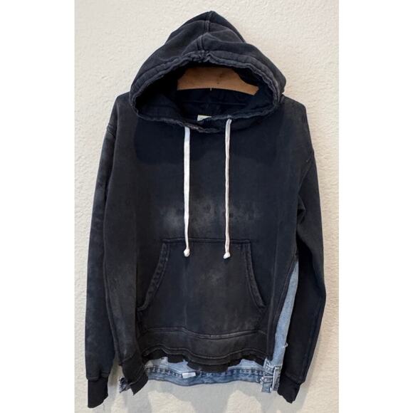 NWT Free People x Tricia Fix Zuma Denim Mix Hooded Sweatshirt Size Small - Picture 16 of 16